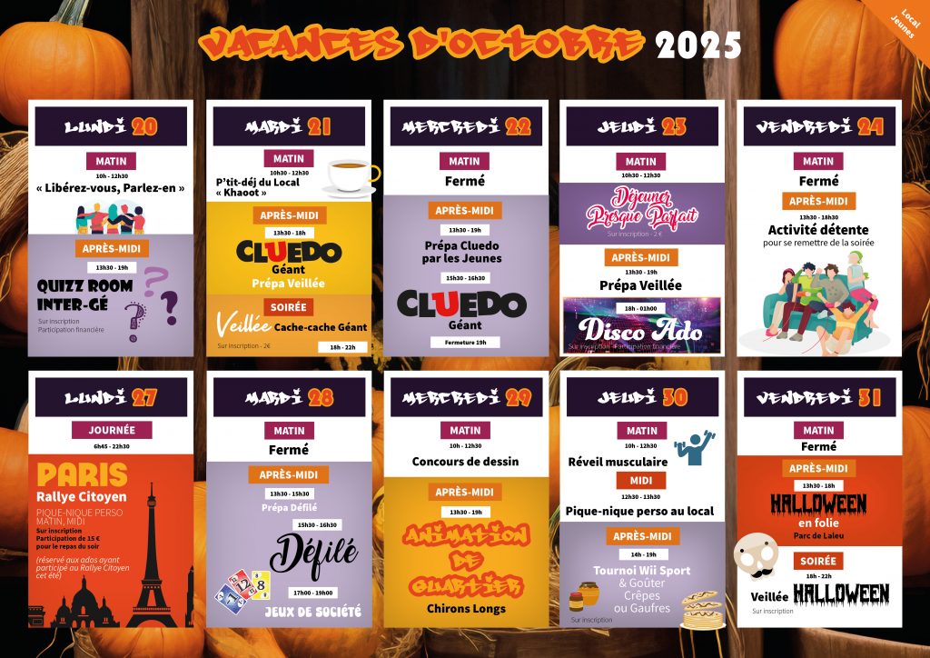 Programme Vacances Octobre Local Jeunes - Centre Social et Culturel Vent des Îles