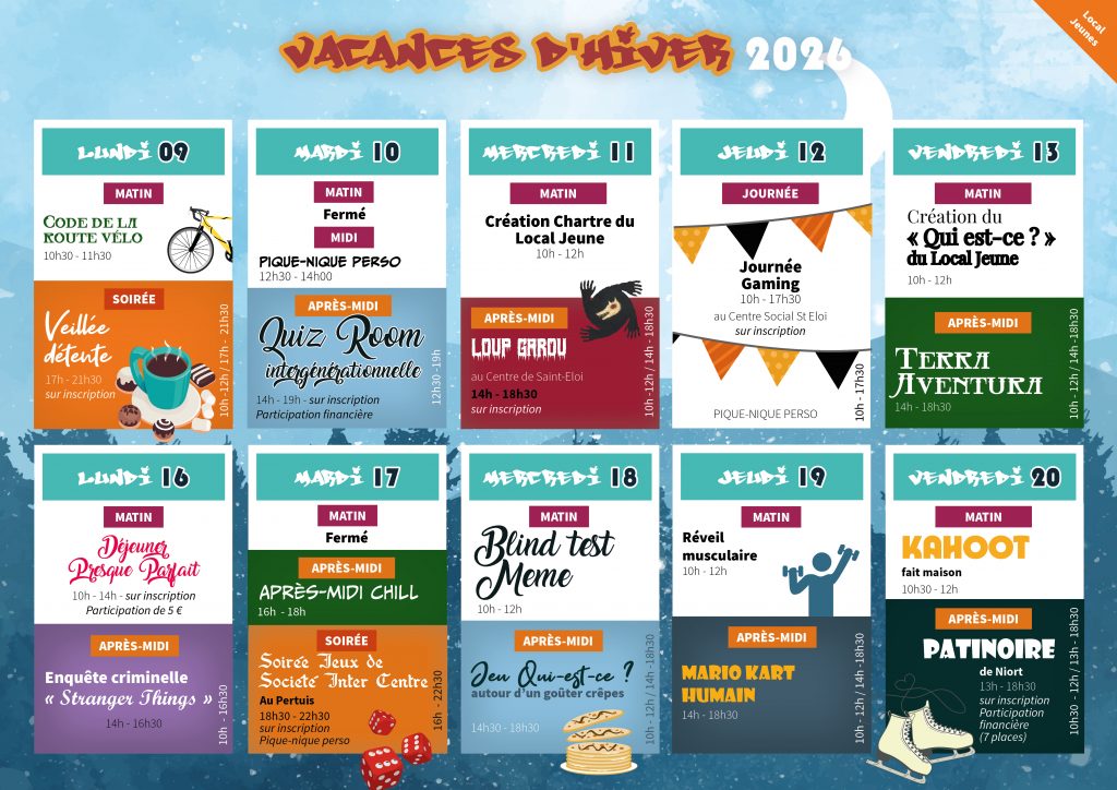 Programme des vacances d'Hiver Local Jeunes 2026 - Centre Social et Culturel Vent des Îles à La Rochelle