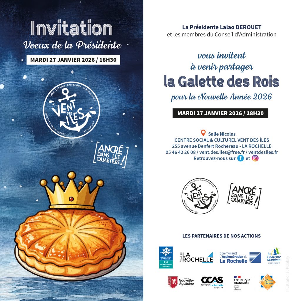 Voeux de la Présidente le Mardi 27 Janvier 2026 à 18h30 - au Centre Social & Culturel Vent des Îles à La Rochelle
