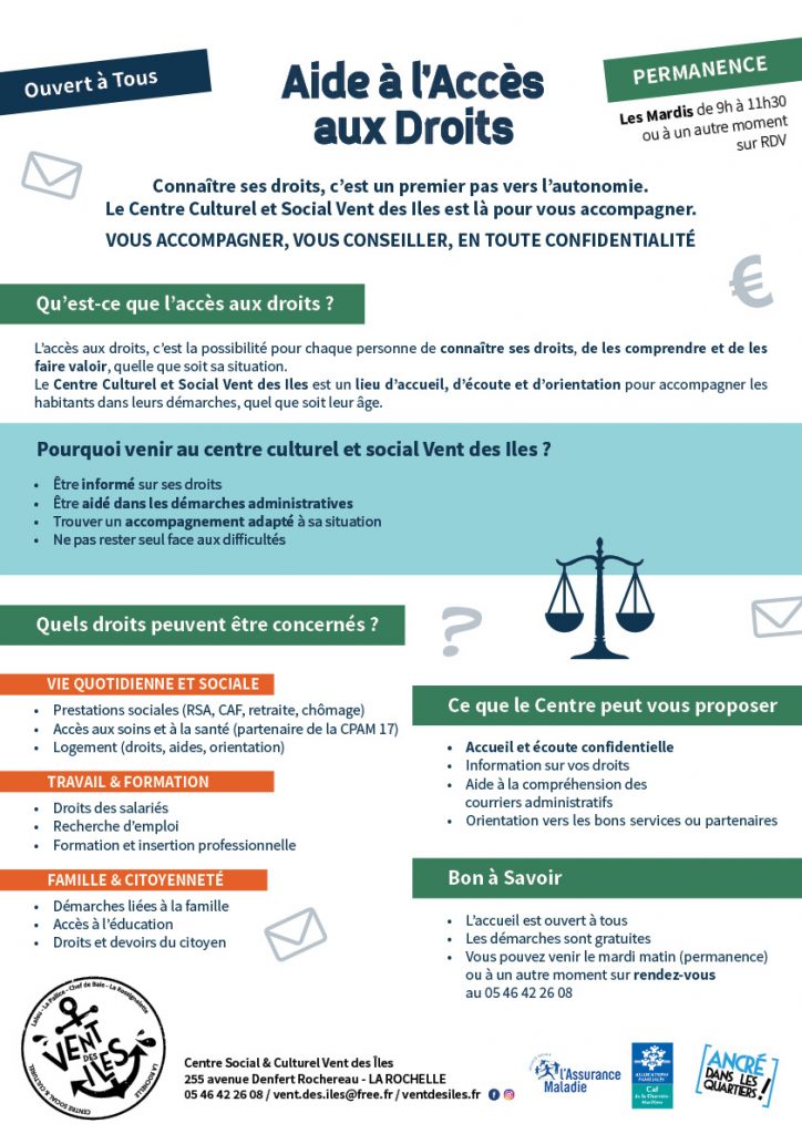 Accès aux droits - au Centre Social et Culturel Vent des Îles à La Rochelle