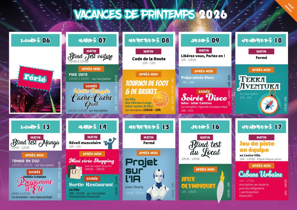 Programme des vacances d'avril 2026 Local Jeunes - Centre Social & Culturel Vent des Îles à La Rochelle