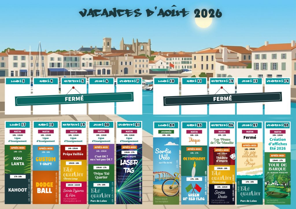 Programme Août 2026 Local Jeunes Centre Social et Culturel Vent des Îles à La Rochelle