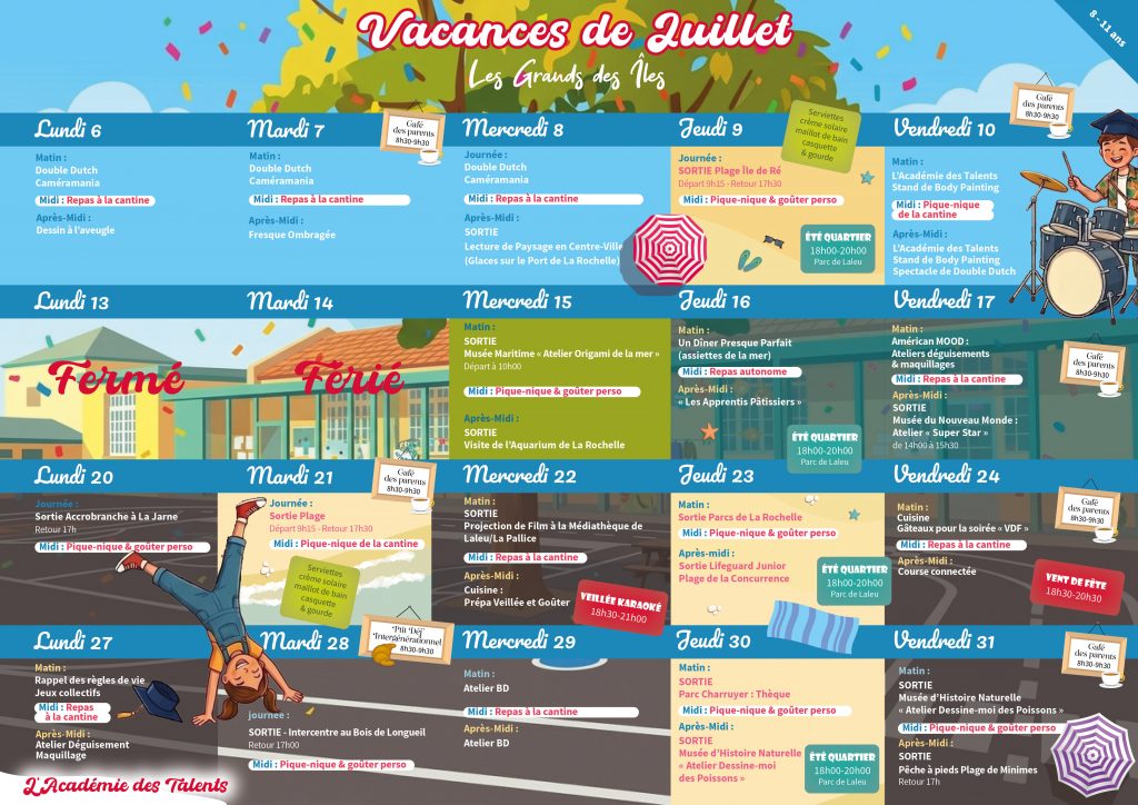 Programme Juillet Grands des Îles Centre Social et Culturel Vent des Îles à La Rochelle