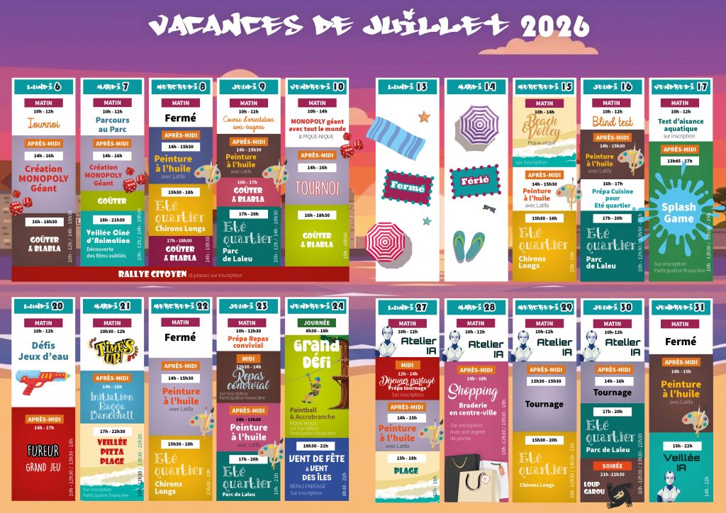 Programme Juillet 2026 Local Jeunes Centre Social et Culturel Vent des Îles à La Rochelle