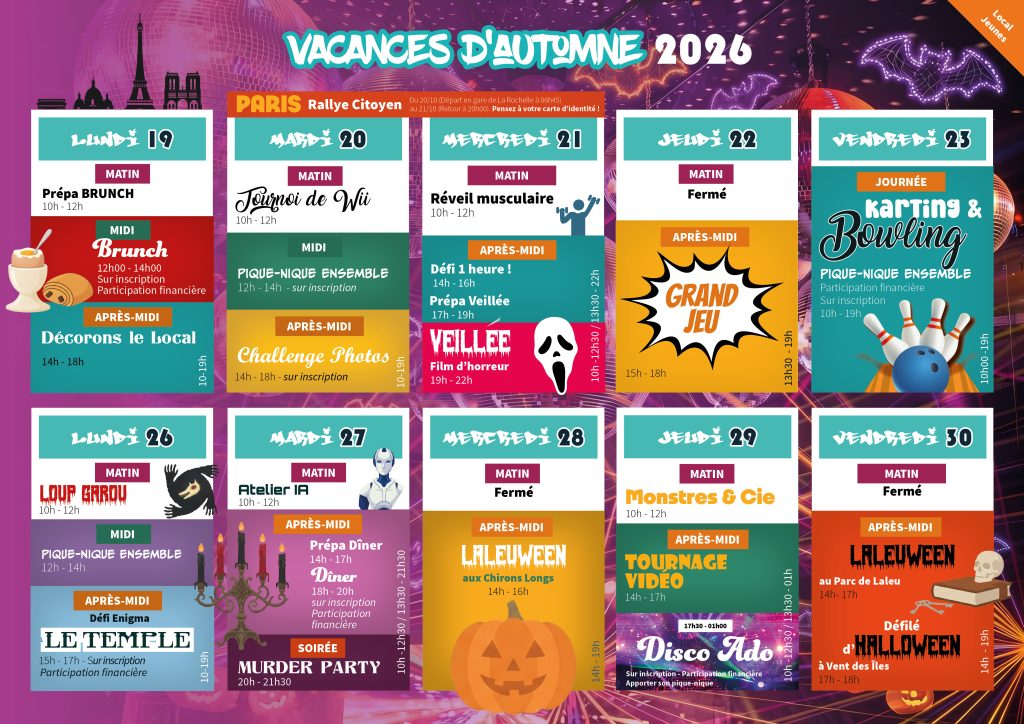 Programme Vacances Automne Jeunesse - Centre Social et Culturel Vent des Îles à La Rochelle