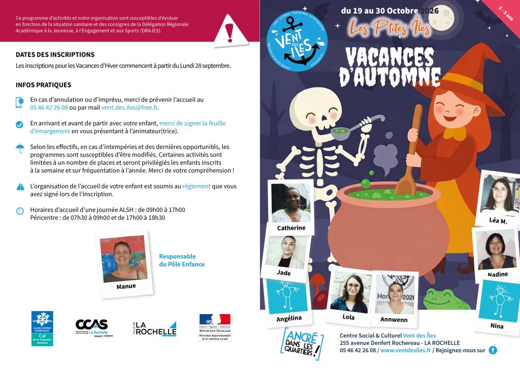 Programme Vacances Automne Rept'îles - Centre Social et Culturel Vent des Îles à La Rochelle