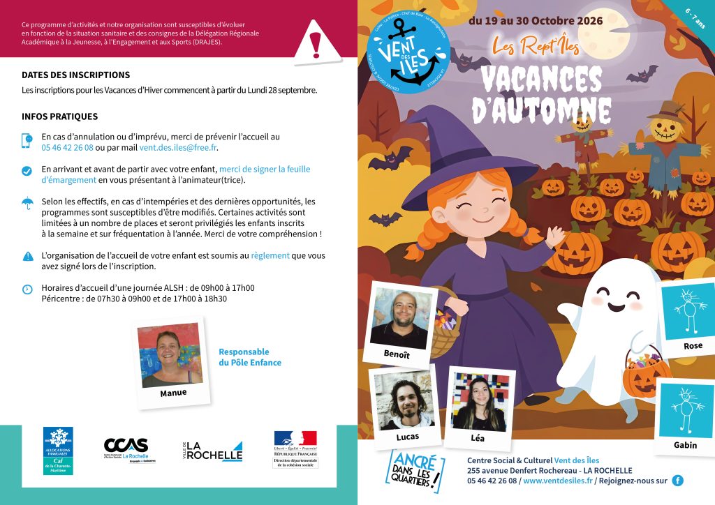 Programme Vacances Automne Les Ptites Z'îles - Centre Social et Culturel Vent des Îles à La Rochelle
