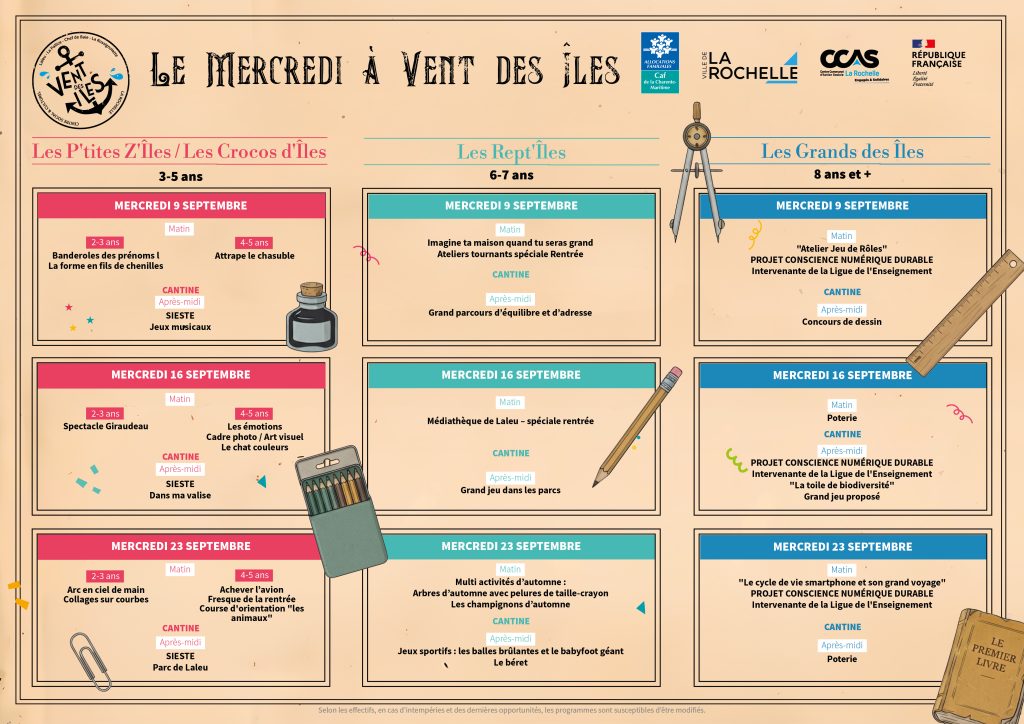 Programme des mercredis à Vent des Îles - Centre Social et Culturel Vent des Îles