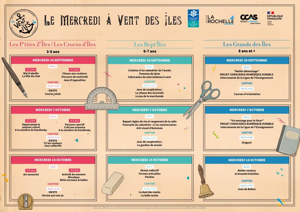 Programme des mercredis à Vent des Îles - Centre Social et Culturel Vent des Îles