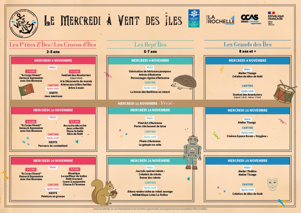 Programme des mercredis à Vent des Îles - Centre Social et Culturel Vent des Îles